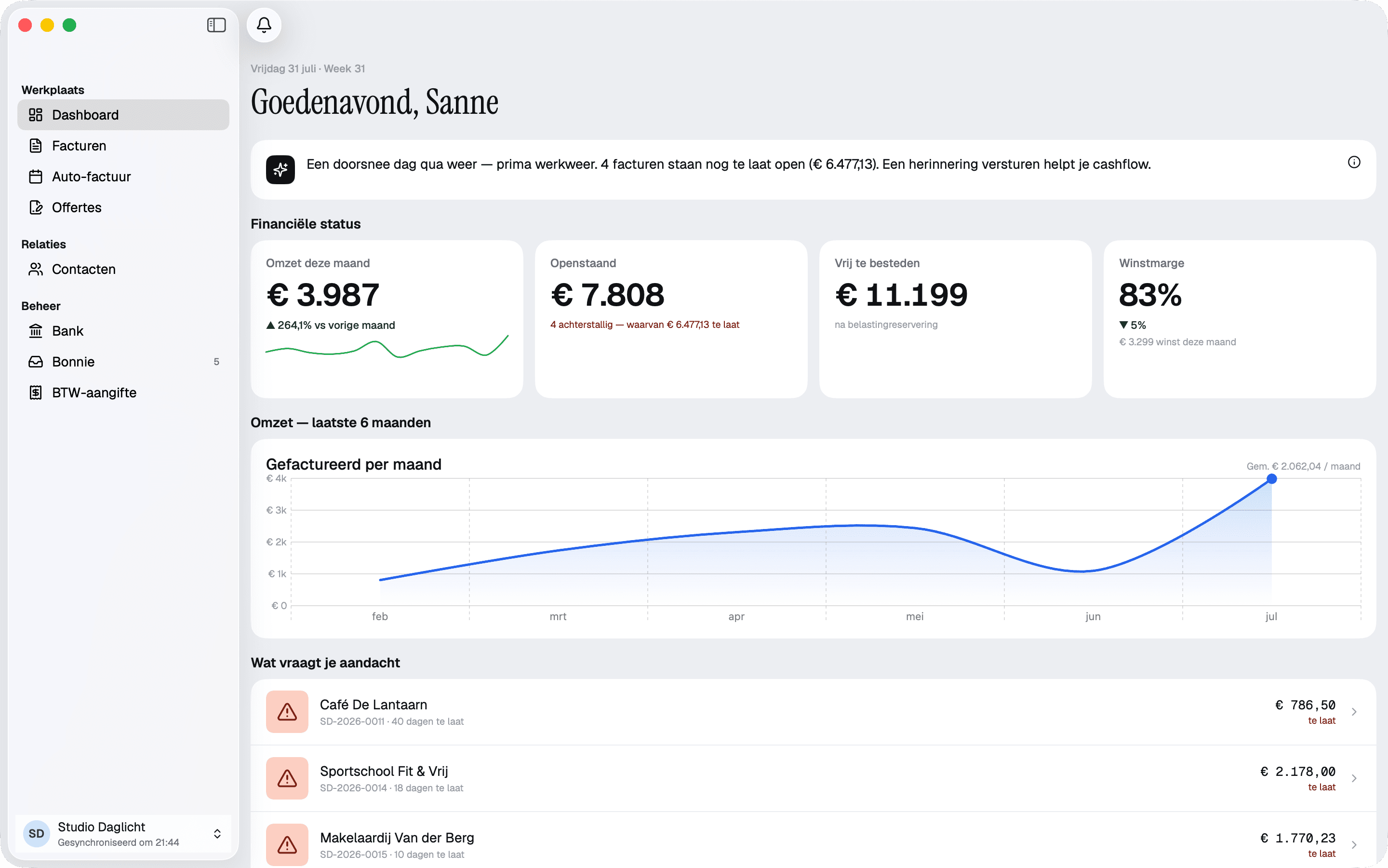 Factabel-dashboard in de Mac-app